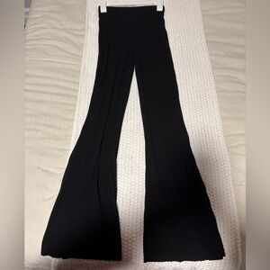 Black Ribbed Wide Leg Flare Leggings